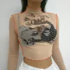 A0617T Bluk Wholesale Cheap Sexy Transparent Women Top Lady Printed Mesh Blouse