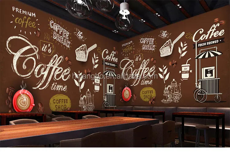 Kustom Coretan Mural Wallpaper Murah Cafe Minuman Shop 