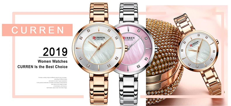 CURREN 9051 Ladies Watches Fashion Elegant Quartz Watch Women Dress Wristwatch Rhinestone Set Dial Rose Gold Steel Band Clock
