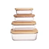 Bamboo lid 4 Pieces Pack Rectangular kitchen containers glass lunch box