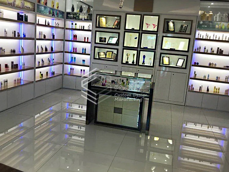 Perfume Display Showcase Design Tempered Glass Perfume Showroom Design