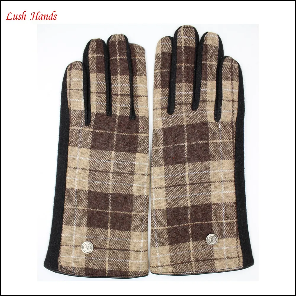 2016 ladies touch-screen grid fabric woolen gloves