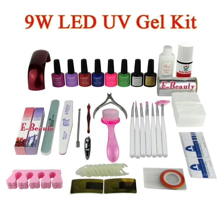 New 9W LED UV Gel Set Soak Off Lacquers Kit LED Curing Lamp Base Top Coat