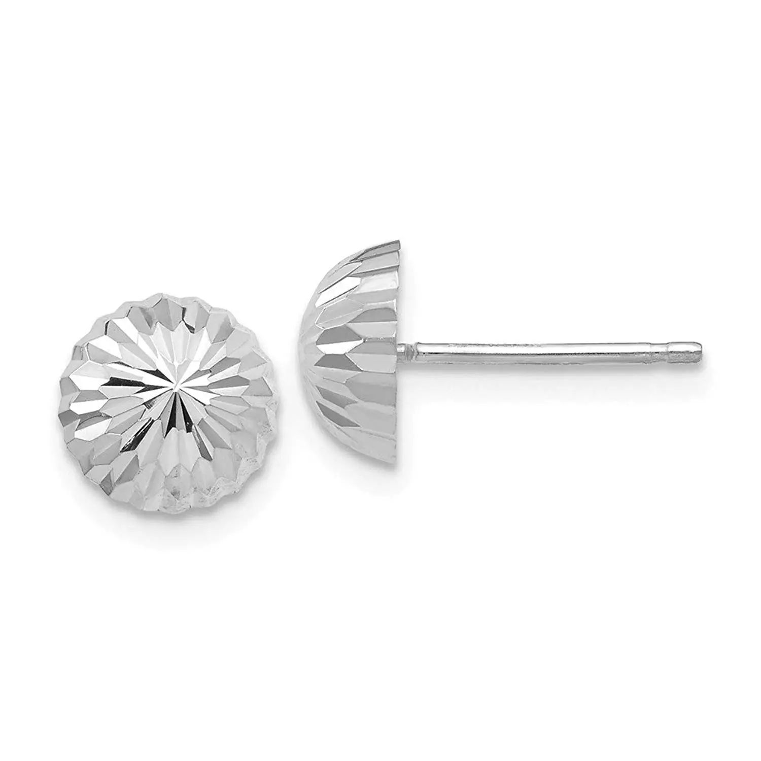 14K Gold Round 8mm Crystal-cut Diamond Cut Ball Earrings