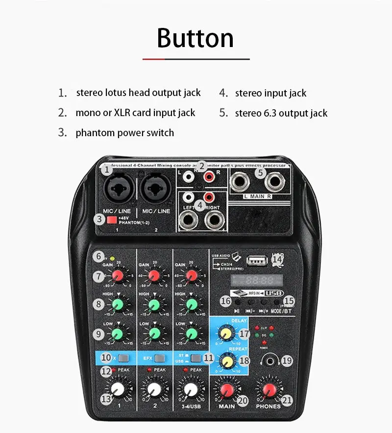 2020 Newest Mini 4 Channel USB Audio Mixer Console With Bluetooth