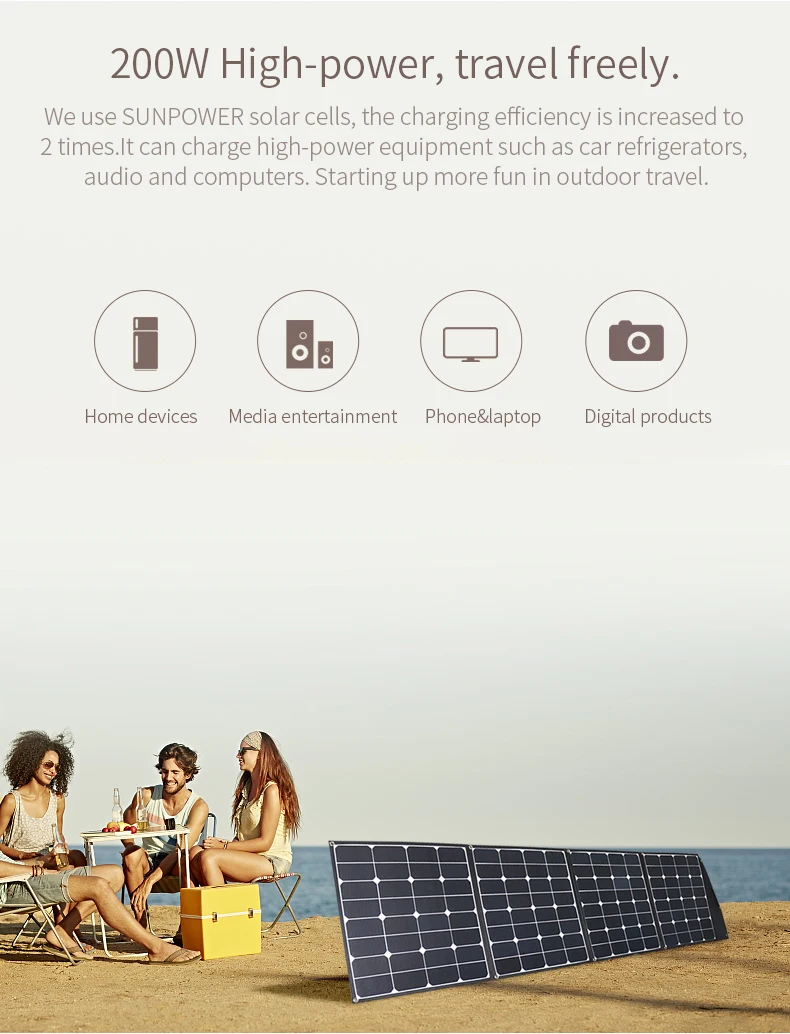 China Manufacturer 200W 18V Sunpower Portable Foldable Solar Panel For Camping Kits
