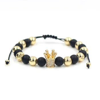 Zircon Bracelets Men Jewelry Cubic Micro Pave Crown Charm Round Zircon Bracelets Men Jewelry Cubic Micro Pave Crown Charm Round Beads Braided Macrame Bracelet