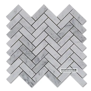 Herringbone Bianco Carrara Marble Mosaic Bathroom Floor Tile Herringbone Bianco Carrara Marble Mosaic Bathroom Floor Tile