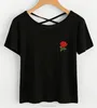 high quality plain Rose Embroidered Cross Back polyester t shirt manufacturer