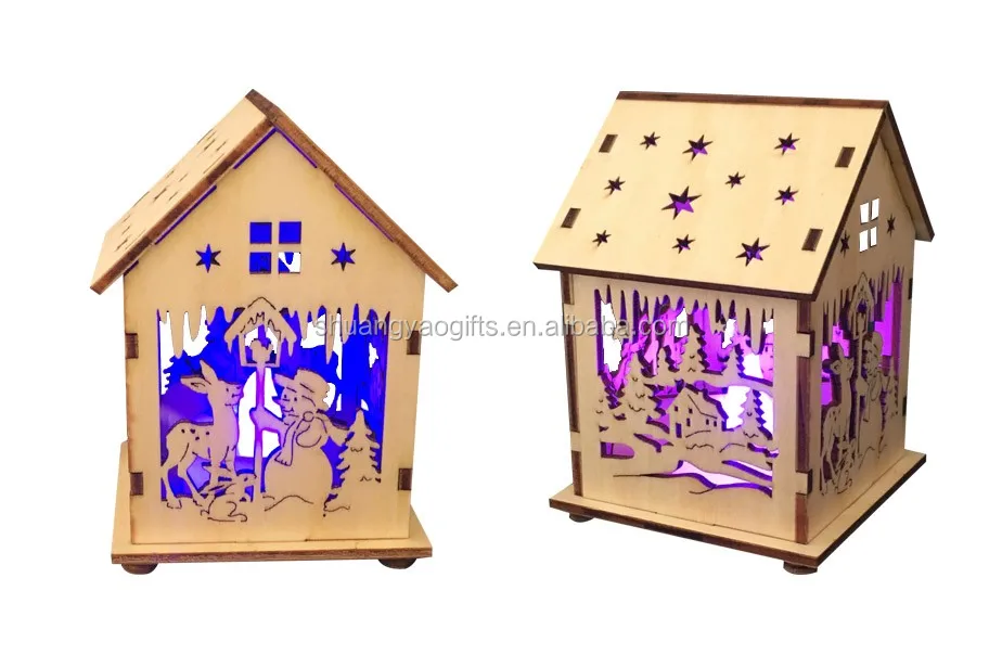 Wooden Christmas Led Light Small House Decoration Xmas Gifts For Home