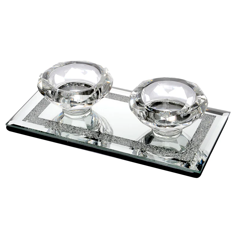 Home Decoration Sparkly Mirrored Floating Crystal Silver Candle Holder
