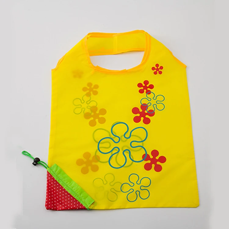 Manufactory Foldable Eco Friendly Polyester Strawberry Foldable Bags With Drawstring