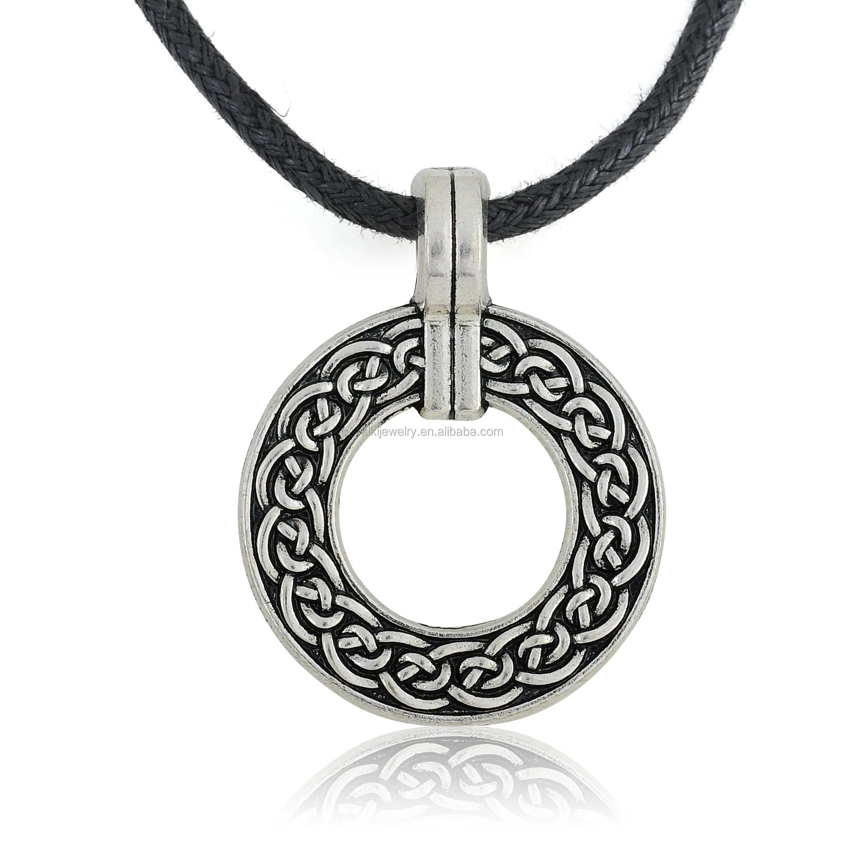 Wicca Pagan Jewelry Alloy Material Endless Knot Necklace Men With Black Wax Cord Chain Product On Wicca Pagan Jewelry Alloy Material Endless Knot Necklace Men With Black Wax Cord Chain Product On