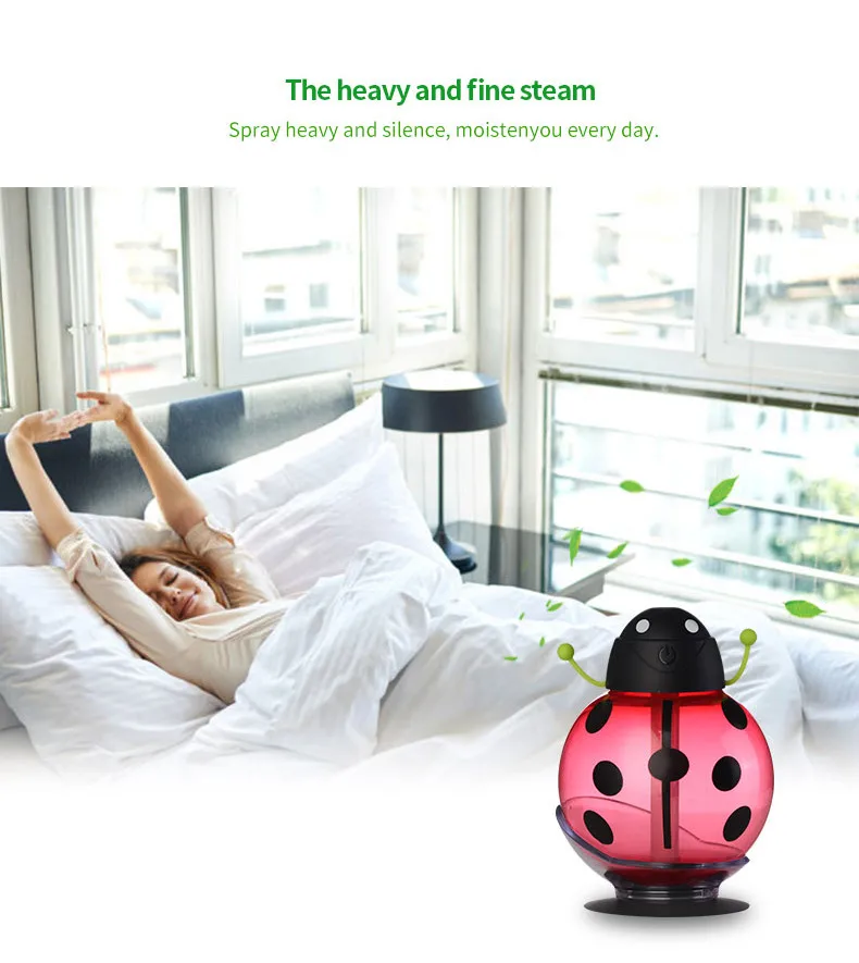 USB Powered Funny Beatle Home Car Aroma LED Humidifier Air Diffuser Purifier Atomizer Cartoon Design Creative