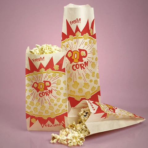 Printed paper bag for popcorn packaging with square bottom