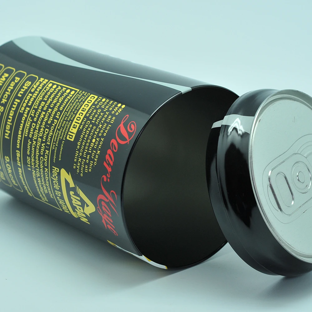 Funny ring pull tin cola can shape round small black tin can Christmas packaging