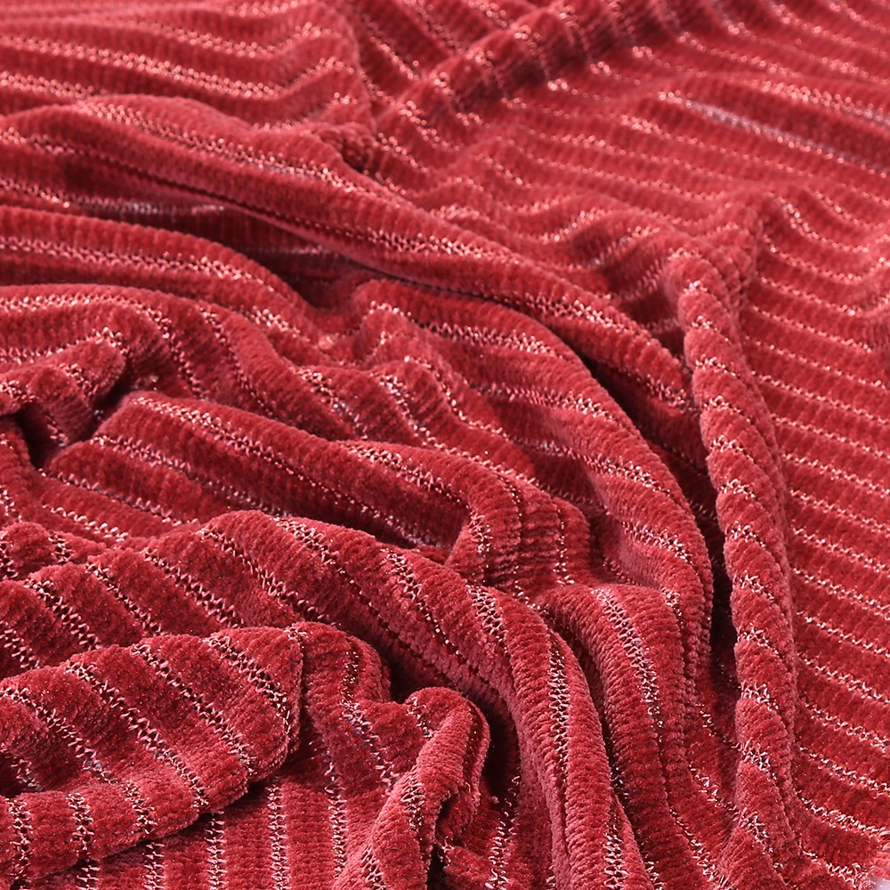 雪尼尔针织纯色红色条纹天鹅绒提花雪尼尔面料服装服装时尚女装 siut