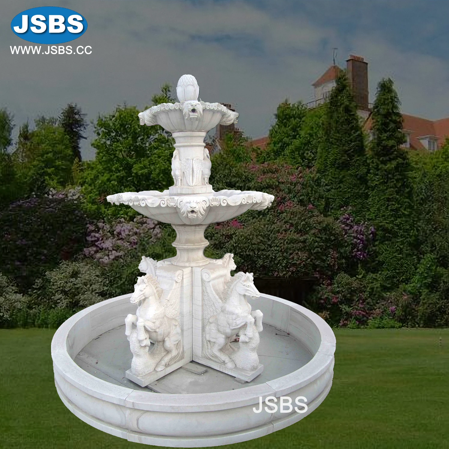Fuente De Agua De Caballo De Piedra Blanca De Jardín Grande De Lujo