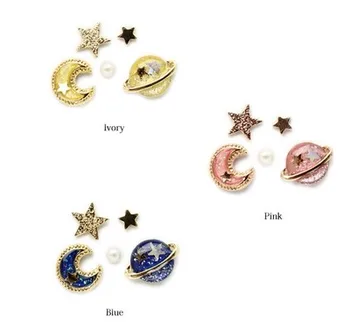 Huilin Personnalisé Dessin Animé Boucle Doreille Rose Ivoire étoile Bleue Planète Lune Boucles Doreilles Buy Boucles Doreilles Planète