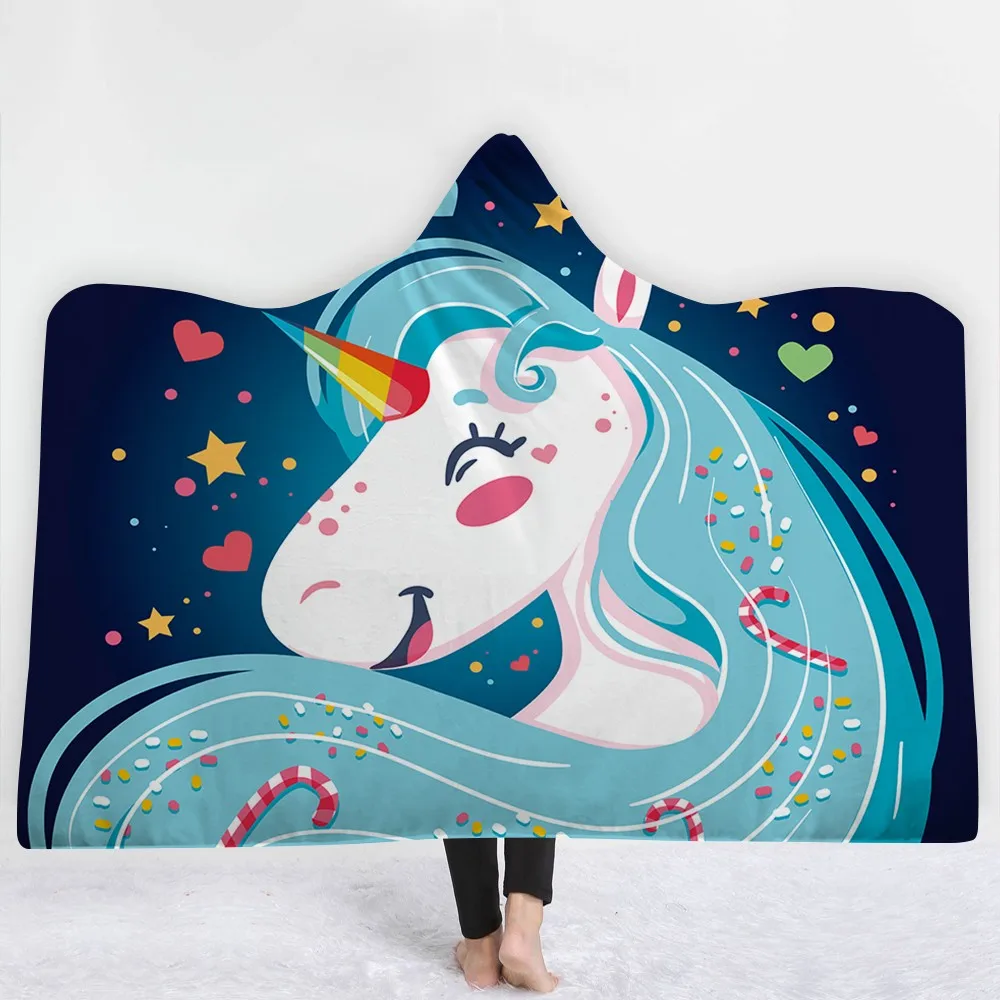 Large Wholesale Foldable Pink Fleece Hooded Unicorn Blanket For Kids