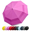 Good quality double canopy windproof pockets size rose red automatic travel Umbrella 3 fold