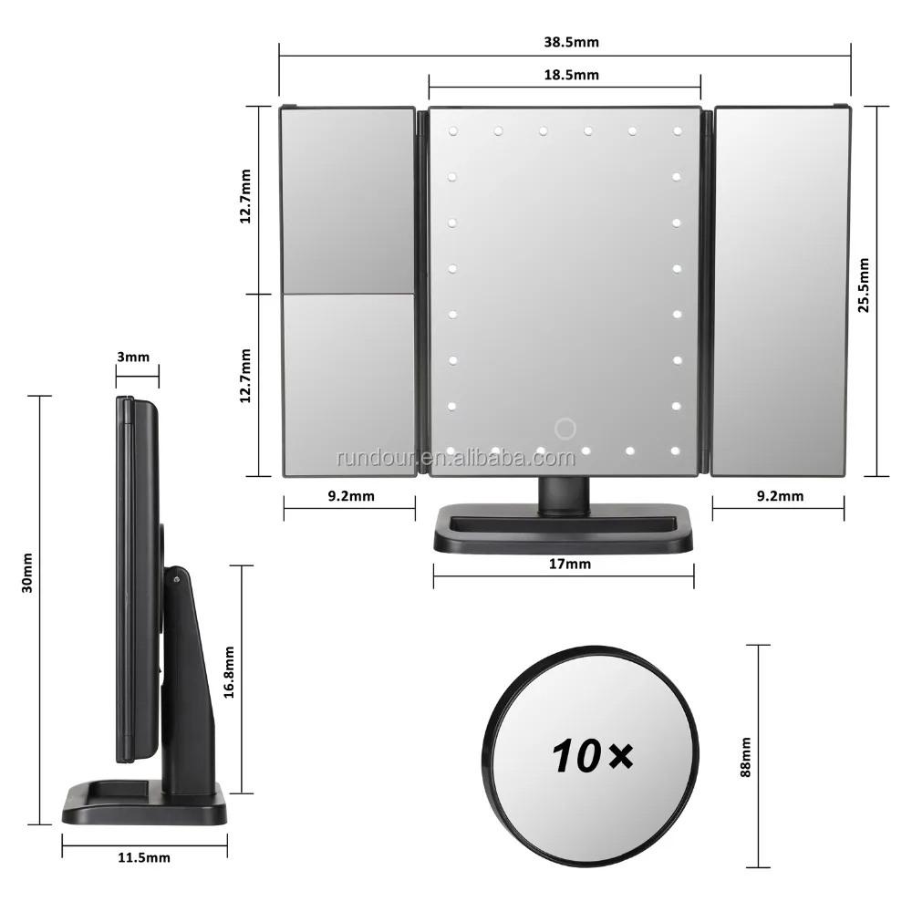 Tri Fold Lighted Vanity Makeup Mirror With 22 Led Lights Touch Screen