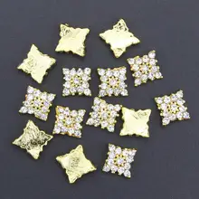 10 Pcs Glitter Gold Square 3D Full Rhinestones For Nail Art Decorations On Gel Polish DIY