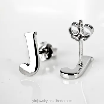Sterling Silver Initial Earrings With White Gold Plated Letter J Sterling Silver Initial Earrings With White Gold Plated Letter J Earring Stud
