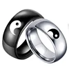Fashion couple love jewelry silver and black color laser engrave stainless steel yin yang ring for couple