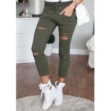 2016 das Mulheres da Moda Casuais Calças Lápis Calças Stretch Skinny Slim Fit Exército Verde Oco Leggings Novas Mulheres de Roupas