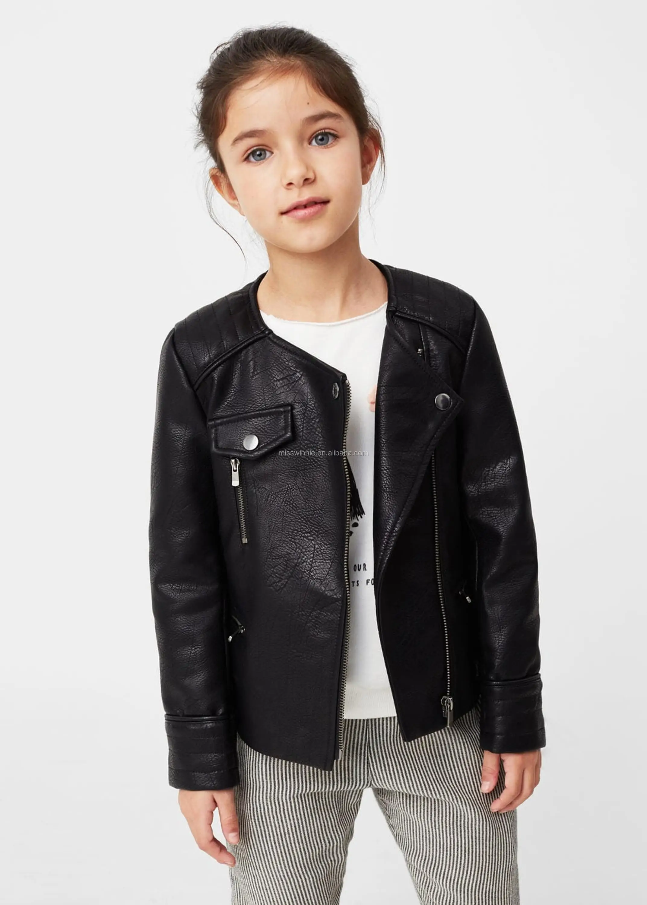 Kids Girl Leather Jacket Pure Pattern Casual Style New Fashion Clothing ...