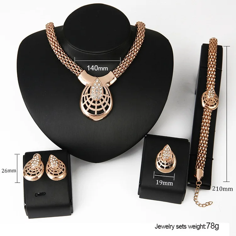 Women 4 Piece Fashion Jewelry Sets Luxury Saudi Gold Plated African Indian Dubai Crystal Wedding