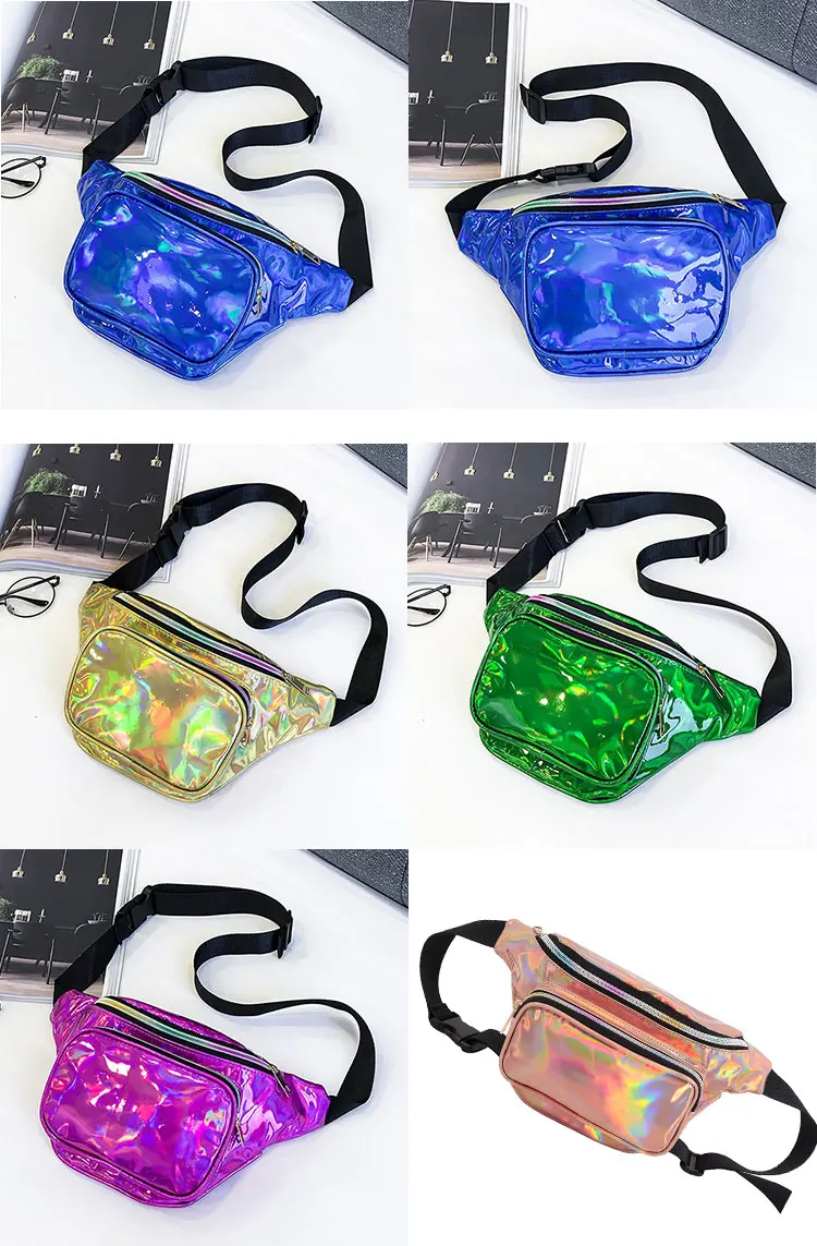 Fashion Iridescent Lady Bum Bag Colorful Cheap Ladies Holographic Laser ...