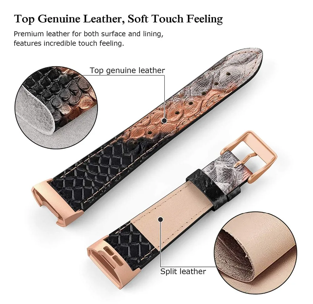 genuine leather band fit for fitbit charge 3 strap