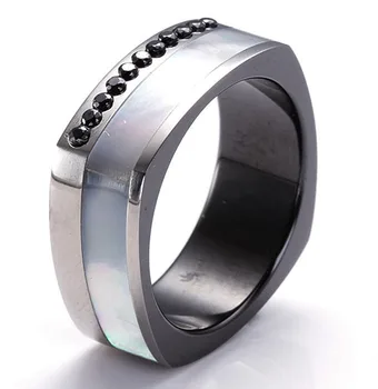 Men S Mother Of Pearl Mop And 11pcs Black Cz Stone Inlay Wedding Men S Mother Of Pearl Mop And 11pcs Black Cz Stone Inlay Wedding Band In