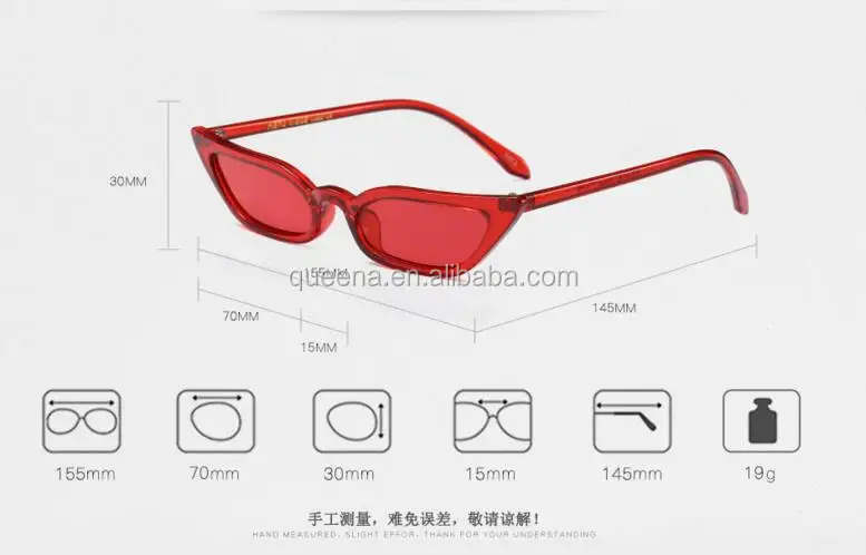 Small Frame Skinny Cat Eye Sunglasses for Women Colorful Lens Mini Narrow Square Retro Cateye Vintage Sunglasses by W&Y YING 