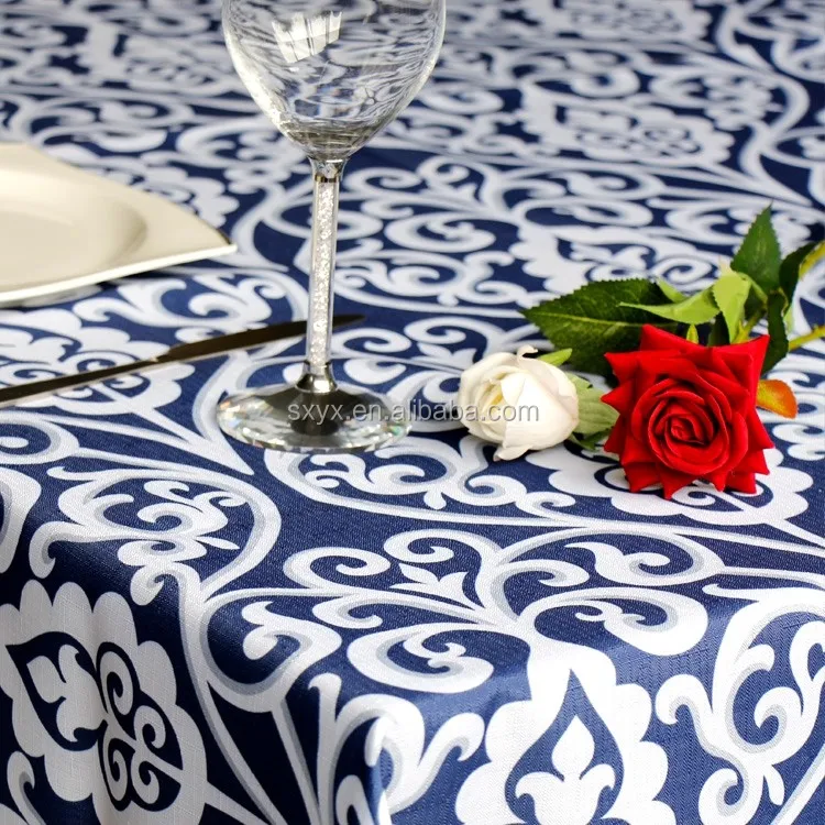 High Quality Damask Fancy Table Cover Polyester Slub Printed Table