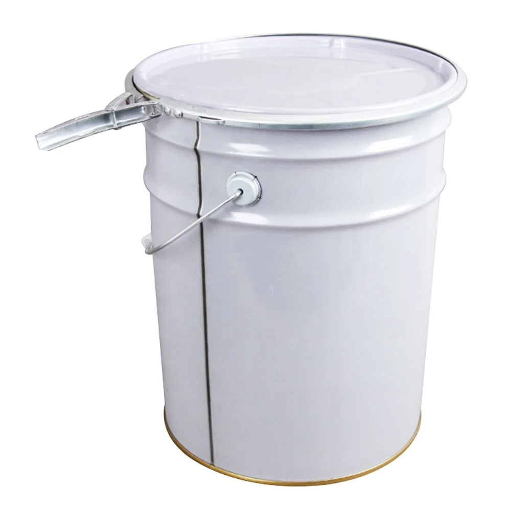 Round Open Top 20l Metal Paint Bucket With Lock Ring Lid And Handle