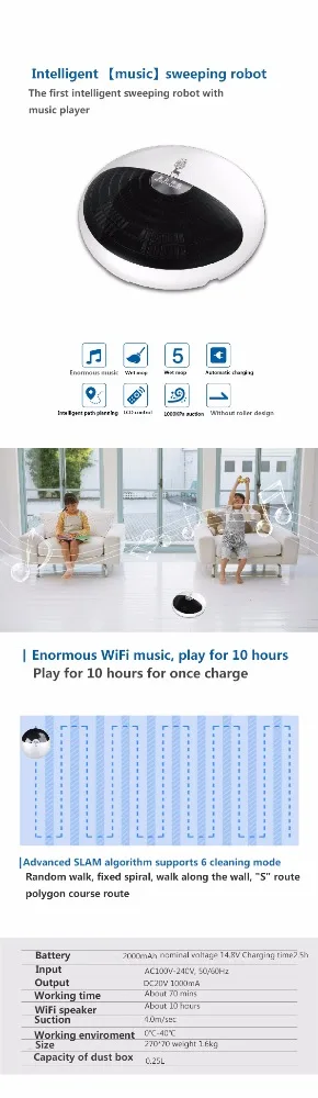 Automatique Intelligent Intelligent vacum cleaner robot musique robot de balayage industriel vide robot nettoyeur avec auti