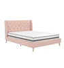 Her Majesty Upholstered Linen Bed, Tufted Wingback Design and Wooden Legs, Queen Size - Pink Linen