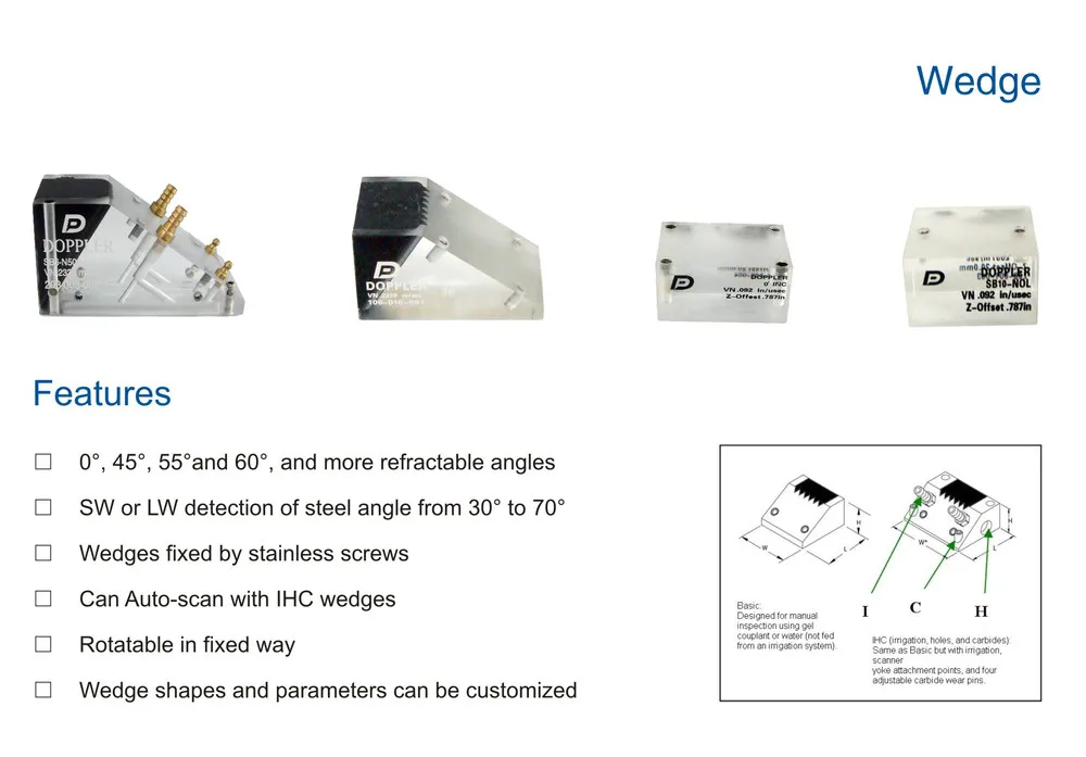 ultrasonic transducer wedge shoes, View wedge, DOPPLER Product Details