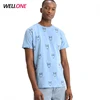 Wellone OEM service slim fit all over print blue 100% cotton custom tshirt manufacturing company