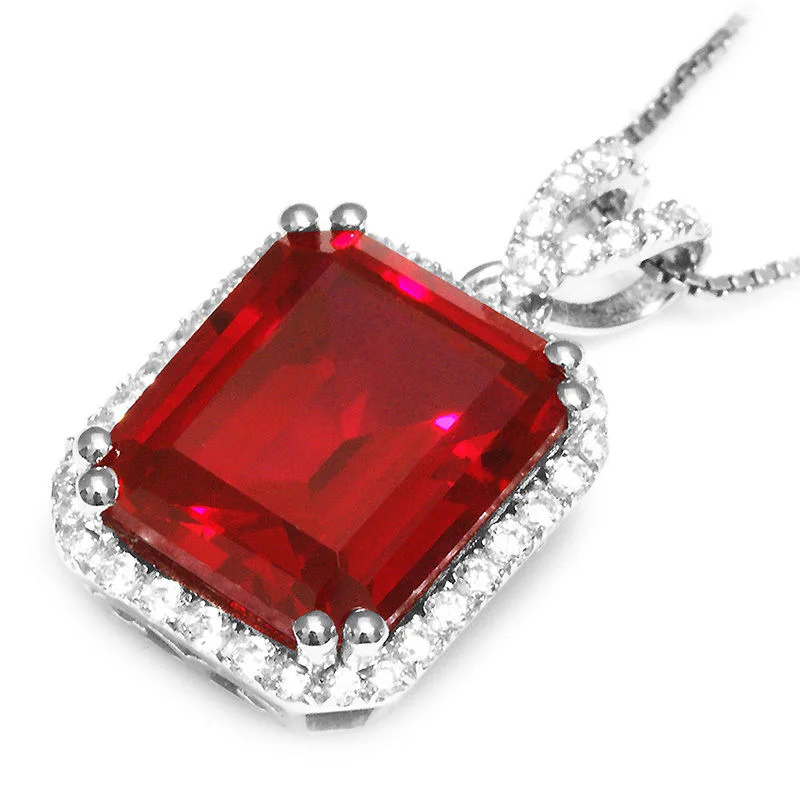 Ruby Stone 925 Sterling Silver Pendant Necklace Wholesale Hip Hop