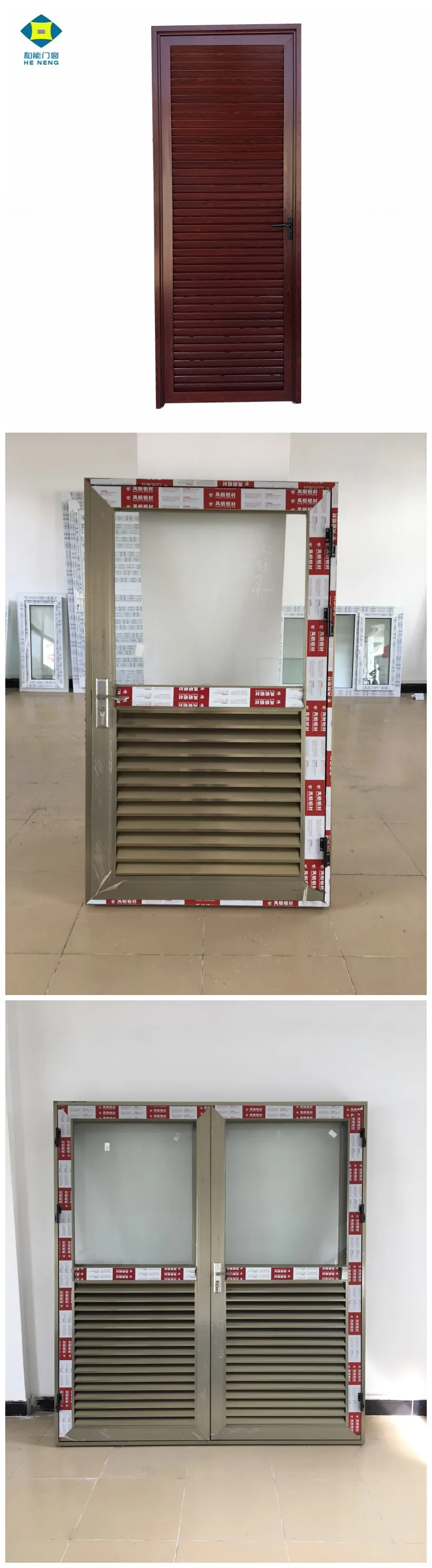 Factory Price Wood Color Aluminium Swing Louver Door