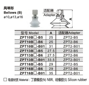 High Quality SMC type Vertical Vacuum Entry Without Buffer Vacuum Pad ZPT10CN-B5/B6/B01 or ZPT10CS-B5/B6/B01