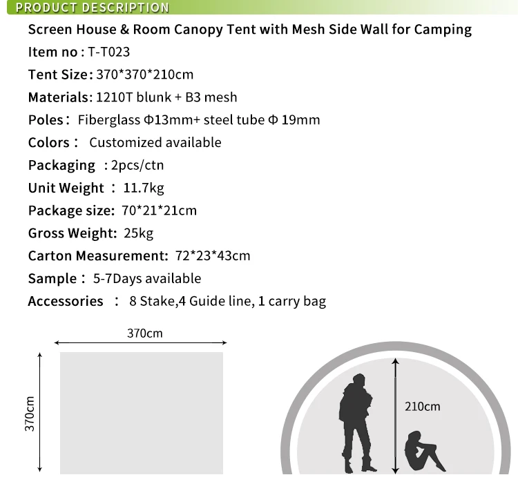 Screen House & Room Canopy Tent with Mesh Side Wall for Camping