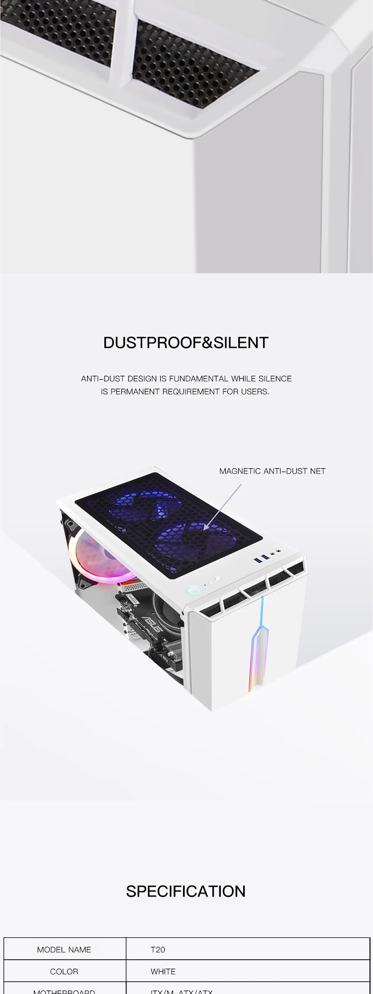 Rainbow light darkFlash T20 White glass computer case (Light synchronization)