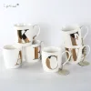 China manufacturer Creative design hot sell cheap letter coffee mug white free design ceramic tea cups for small wholesaler