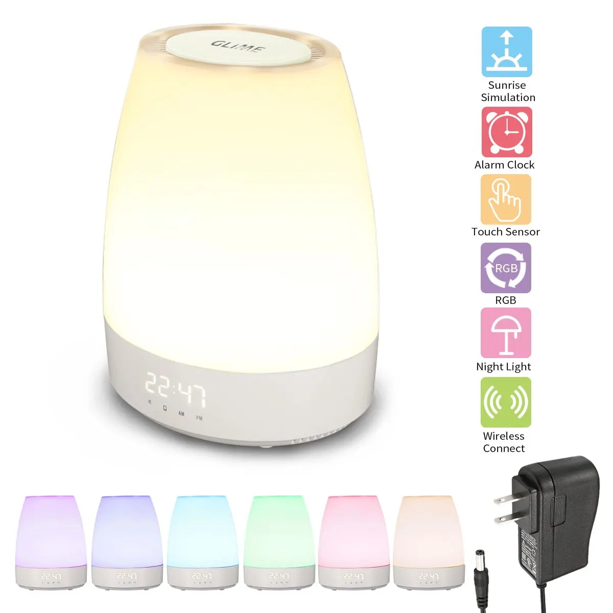 Get Quotations · Wake up light,GLIME Alarm Clock Lamp Sunrise Simulation  Digital Display Time /Wireless Connect