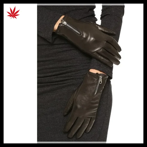 women dresses leather glvoes and hand gloves with zipper
